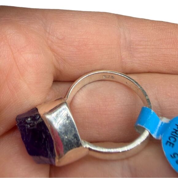 Raw Rough Amethyst Ring Size 7 Solid 925 Sterling Silver Natural Stone Purple - Picture 7 of 7